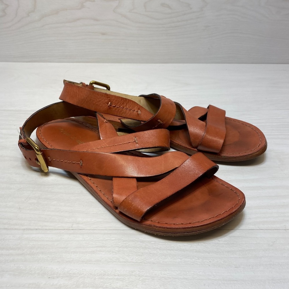 Pour La Victoire Leather Strappy Sandals in Cognac Brown